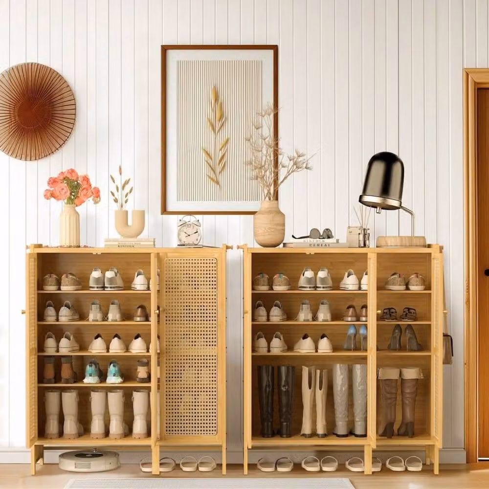 KORVIXA XL Rattan Shoe Cabinet with Hinged Doors in Brown – 2