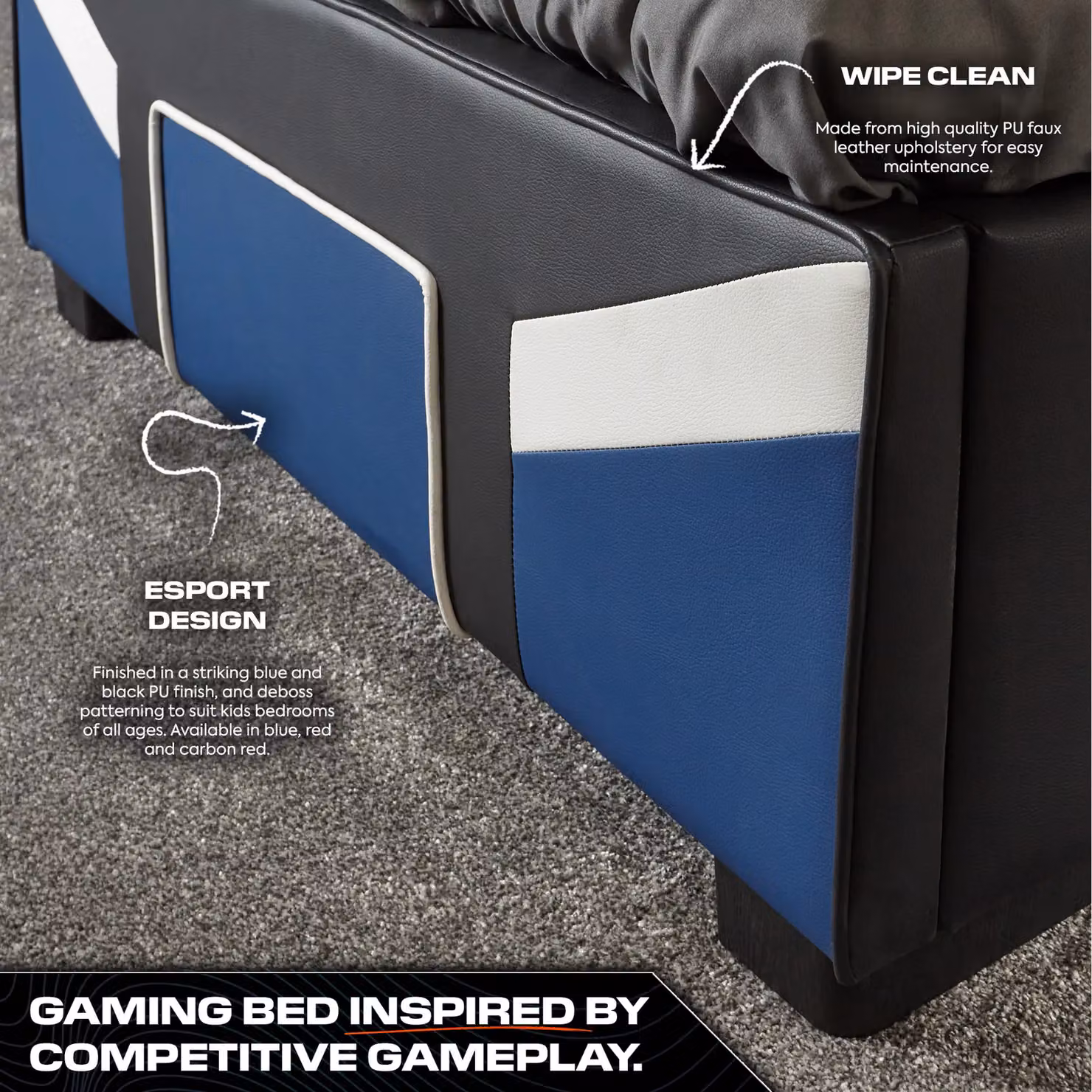 X Rocker Cerberus Blue Faux Leather Gaming Ottoman Bed for Kids and Teens, W/D/H: 140 x 200 cm – 4
