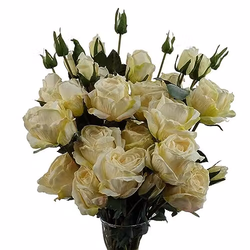 Leaf Design Organic Floral Artificial Rose Flowers in Beige and White Textile, H 60 cm x W 20 cm x D 20 cm – 2