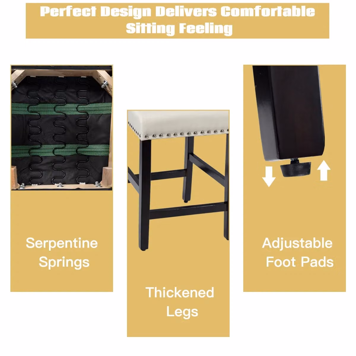 Costway Set of 2 Beige Upholstered Counter Height Bar Stools with Low Backrest and Wide Fabric Seats – 5