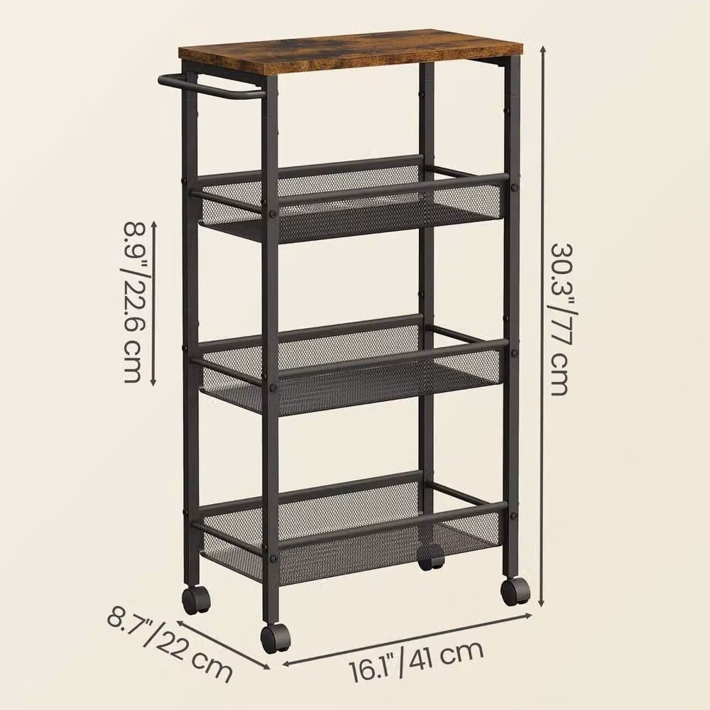 KORVIXA 4-Tier Industrial Metal Trolley in Brown, W/D/H: 100 x 100 x 77 cm – 2