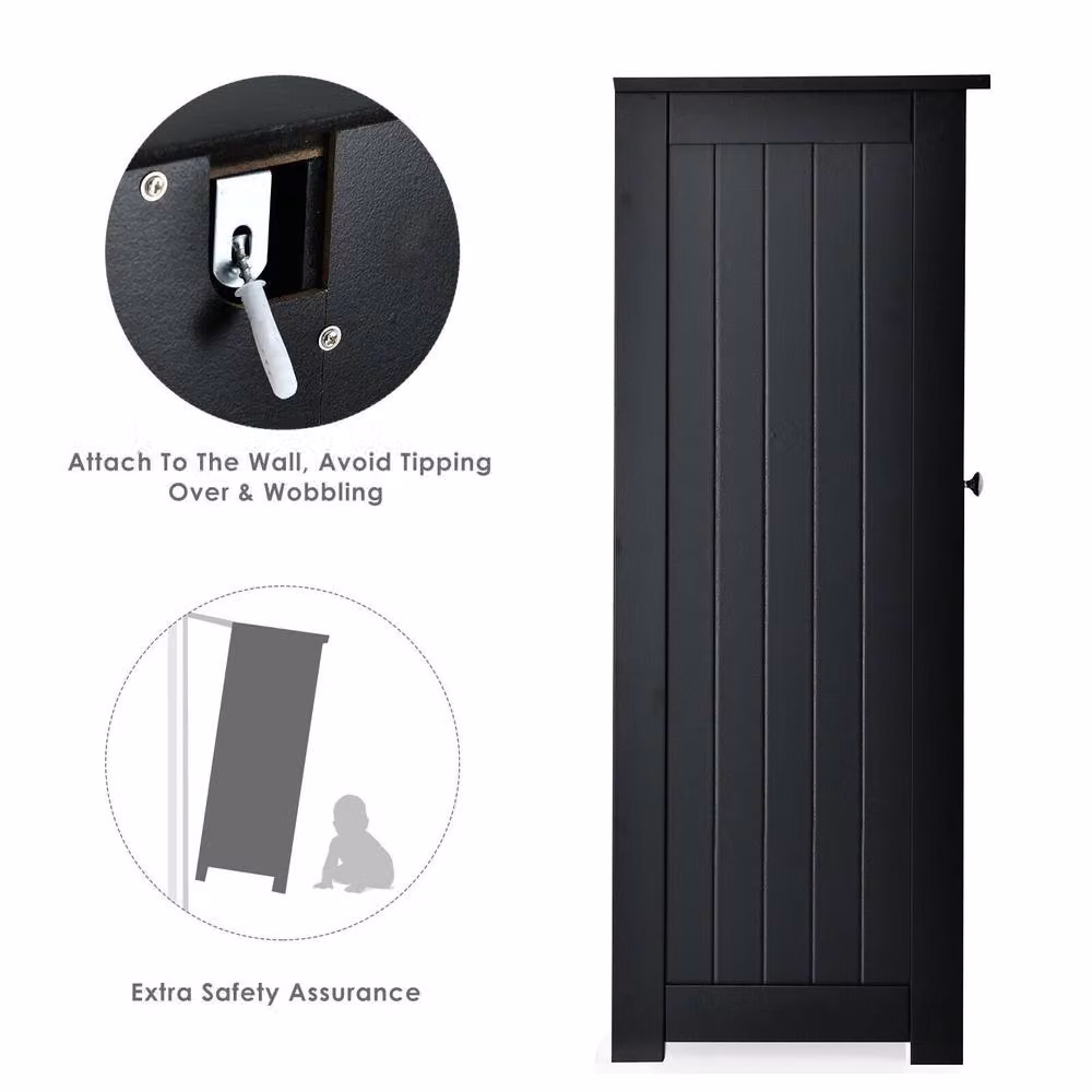 Costway Black Bathroom Floor Cabinet Storage Cupboard with 3 Drawers and Adjustable Shelves – 4