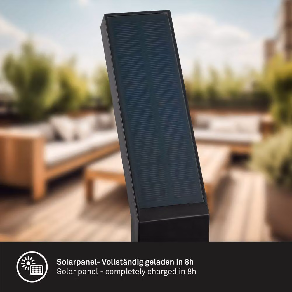 Briloner Black Solar LED Garden Bollard Light with Dusk Sensor and Adjustable Colour Temperature, IP44, H 66 cm x W 50 cm x D 12.5 cm – 6