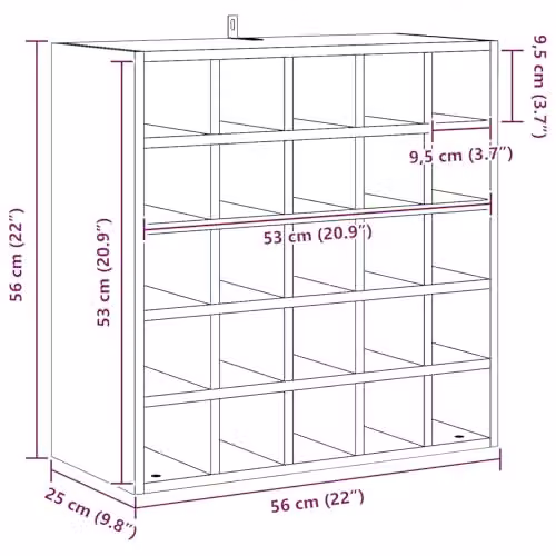 vidaXL Set of 2 Rustic Natural Pine Wood Wall-Mounted Wine Racks, W/D/H: 56 x 25 x 56 cm – 3