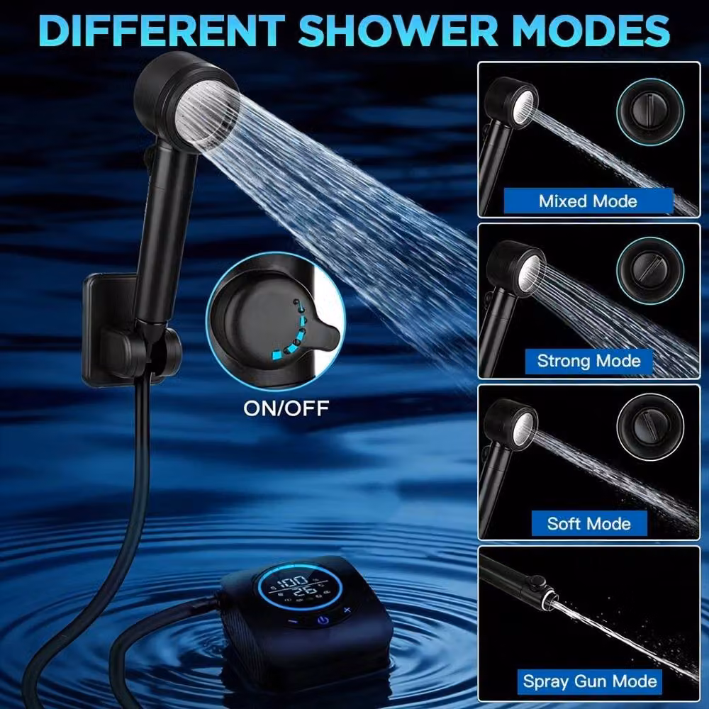 VOGREX Rechargeable Electric Camping Shower Pump in Black – 4