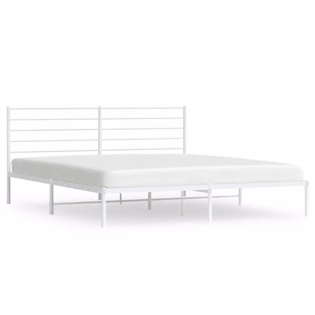 Berkfield Home Classic Metal Bed Frame with Headboard in White, 200 x 200 cm – 2