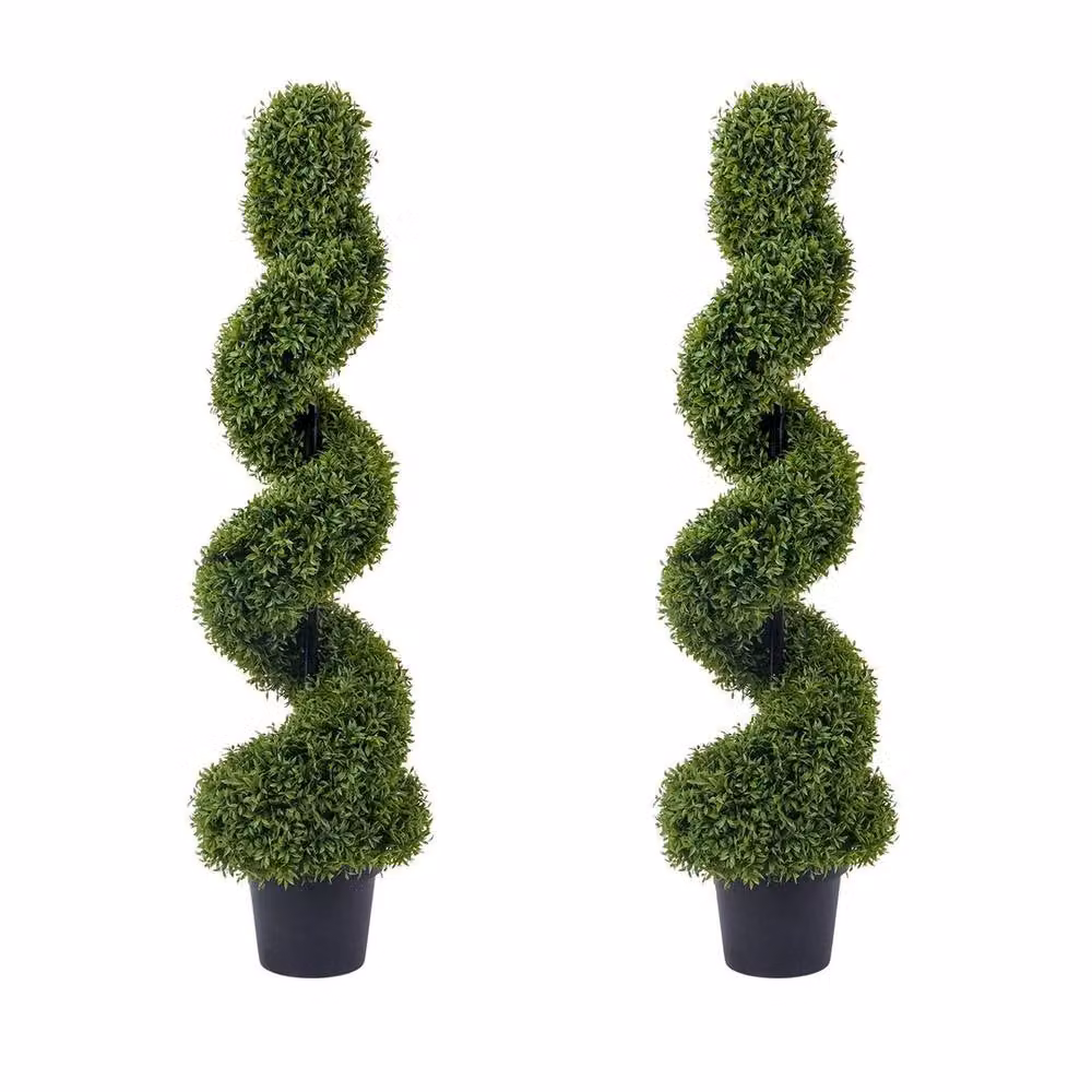 VOGREX Set of 2 Bottle Green Artificial Spiral Topiary Trees, Height: 120 cm – 8