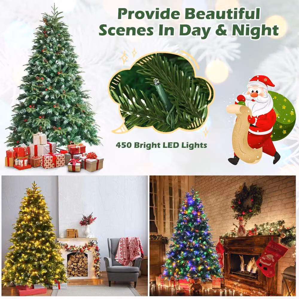Costway 7ft Hinged Life-Like Green Christmas Tree with 450 LED Lights – 5