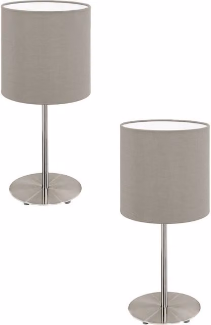 Loops 2 Pack Table Desk Lamps in Satin Nickel with Taupe Fabric Shade, E27 1x60W – 1