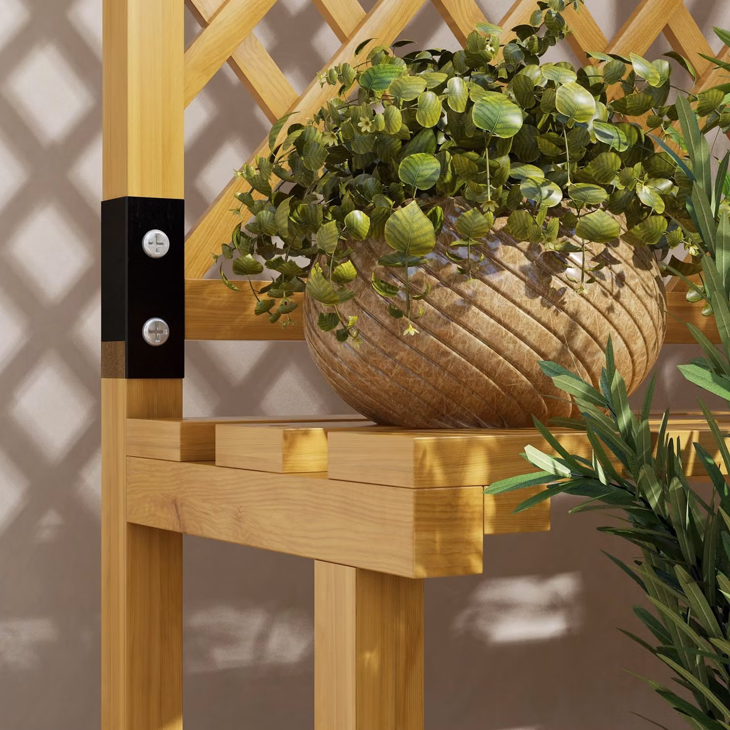 Outsunny Yellow Wooden Plant Stand with Trellis, Freestanding Raised Garden Bed for Climbing Plants and Vegetables, W/D/H: 60.0 x 50.0 x 166.0 cm – 5