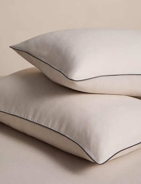 M&S 2 Pack Pure Linen Breathable Pillowcases in Beige and White