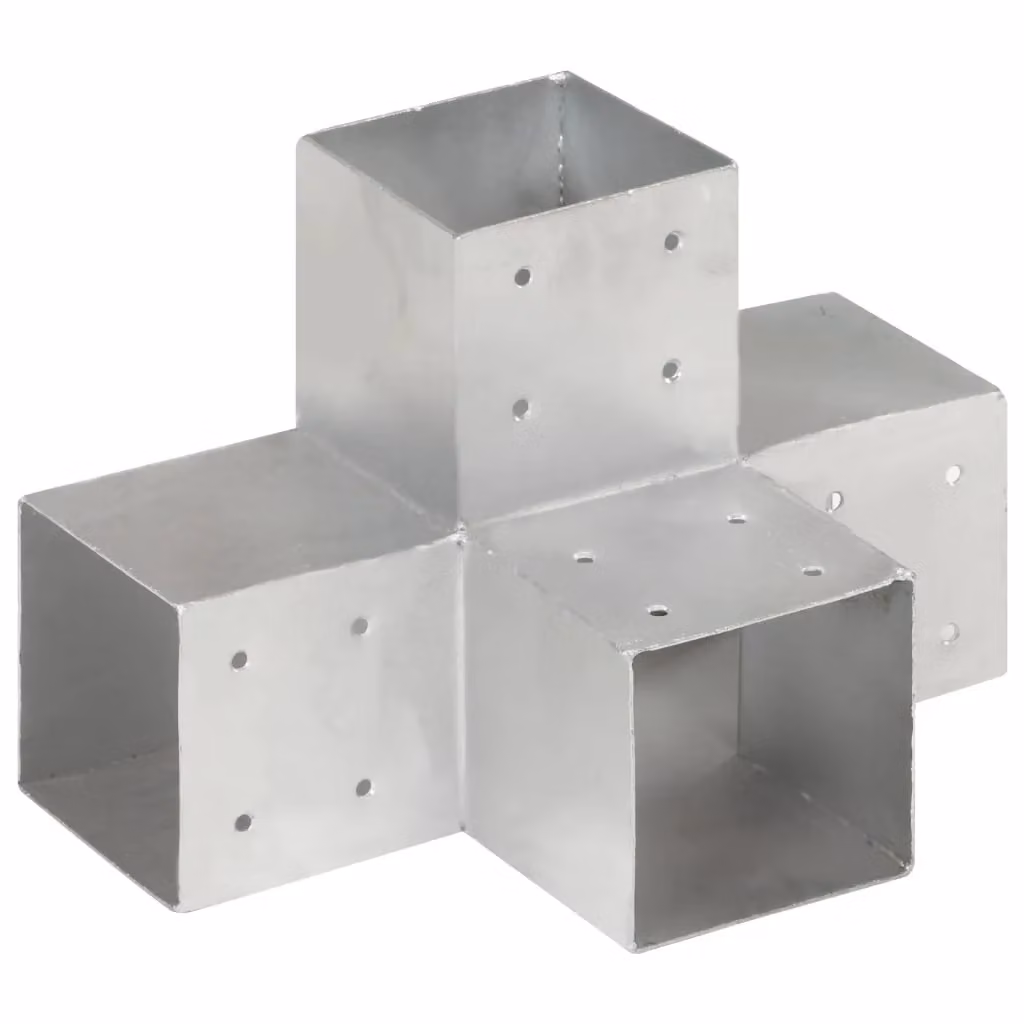 Berkfield Home X Shape Post Connectors, 4 Pack, Galvanised Steel, Silver, 101 x 101 mm – 2