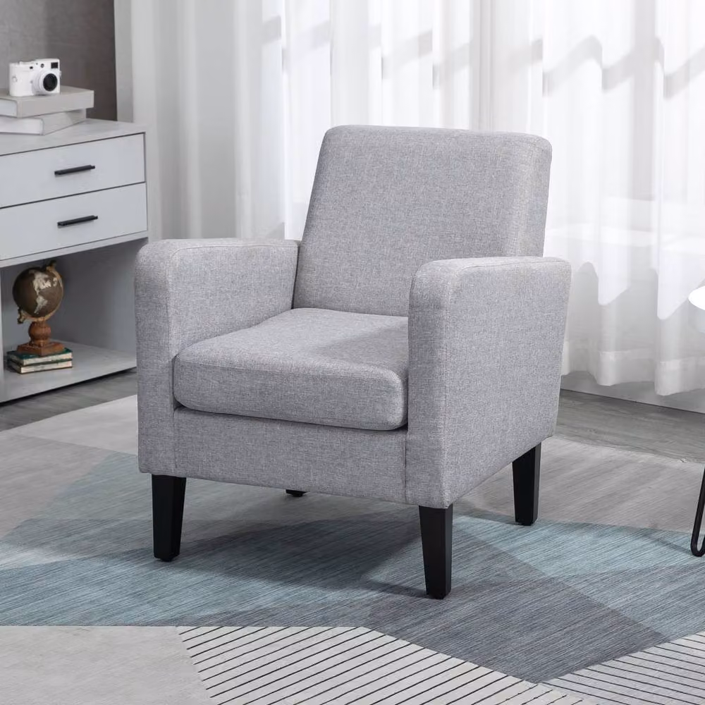 STILVORA Grey Fabric Armchair with Solid Rubberwood Frame – 2