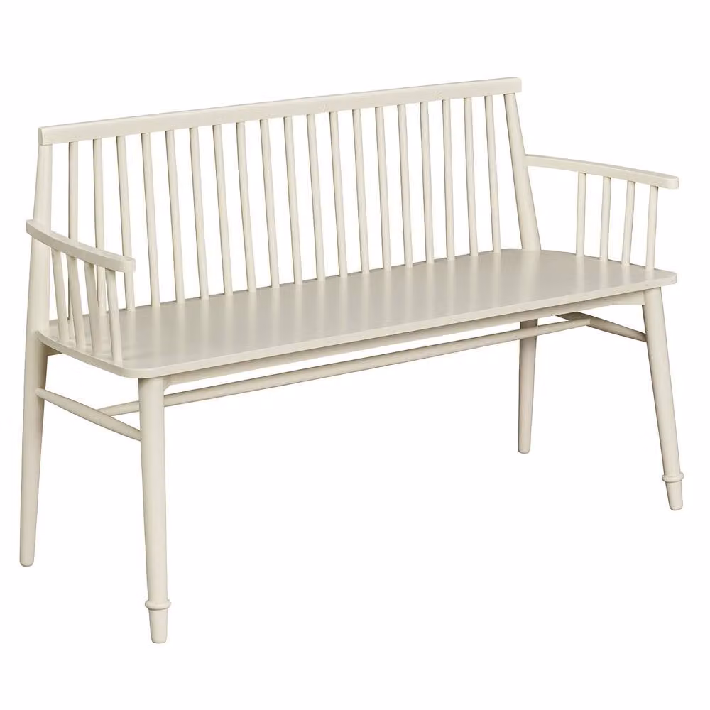 Statement Furniture Queensbury Wooden Bench with Back and Armrests in Beige, Green or White, W/D/H: 122 x 47 x 47 cm – 2