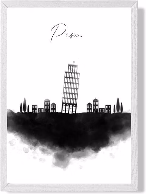 ARTZE Pisa Watercolour Skyline City Framed Print, Black and White