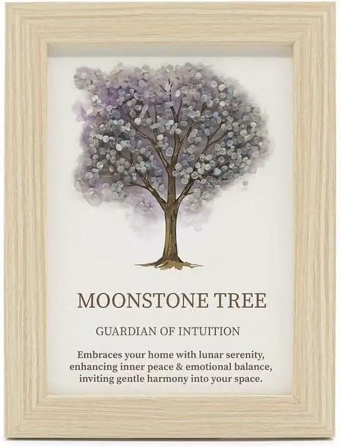 Serenityy Tree of Life Moonstone Gemstone Picture, Multicolour, W: 21 cm, H: 30 cm, D: 1 cm
