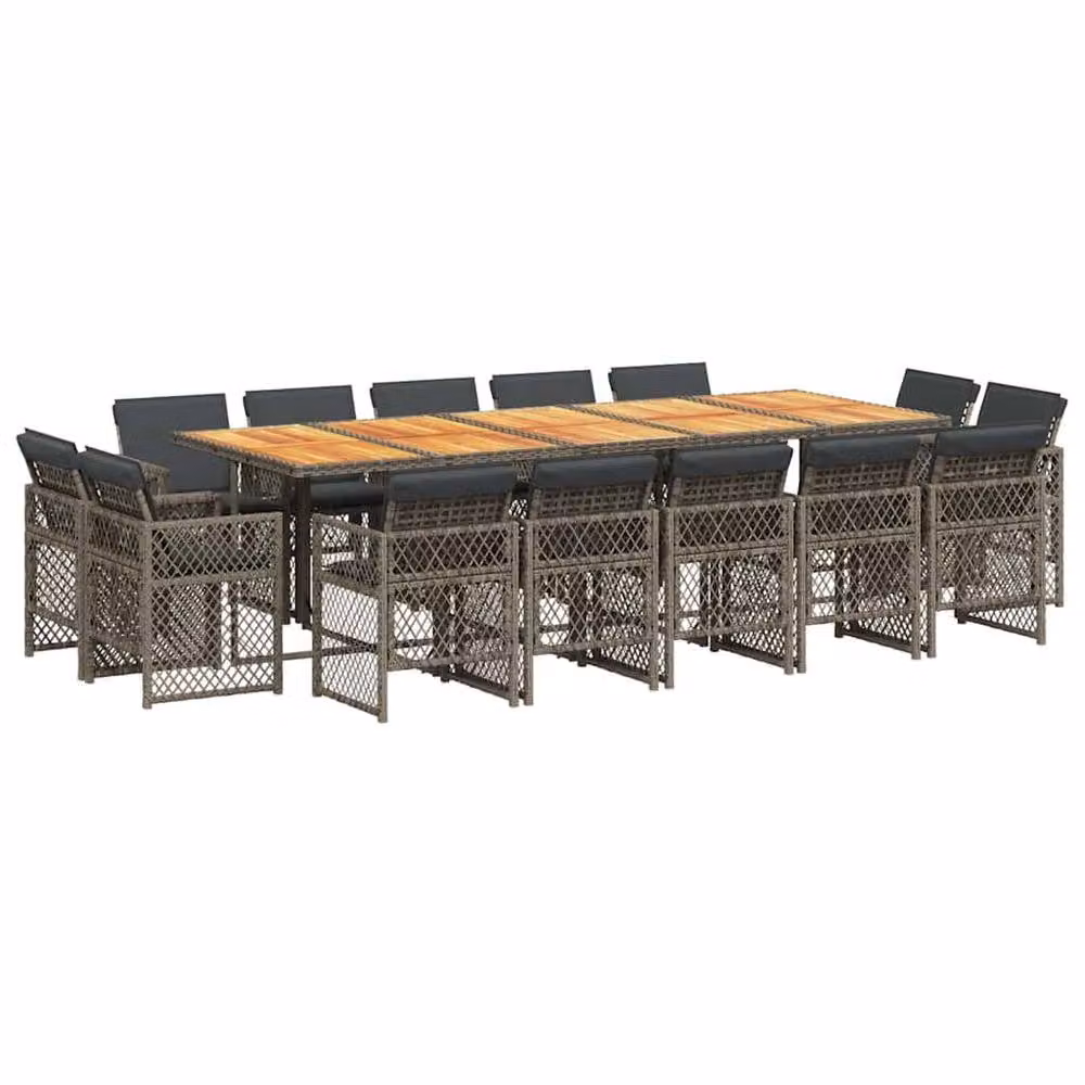 Berkfield Home 15 Piece Grey Poly Rattan Garden Dining Set with Cushions – 2