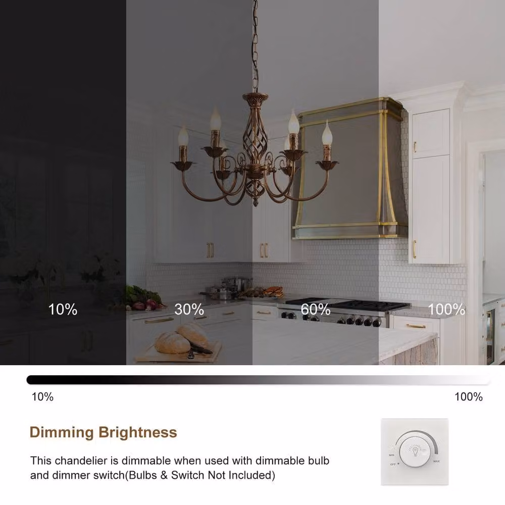 NIVOR French Vintage 6 Light Bronze Metal Dining Room Candle Chandelier – 2