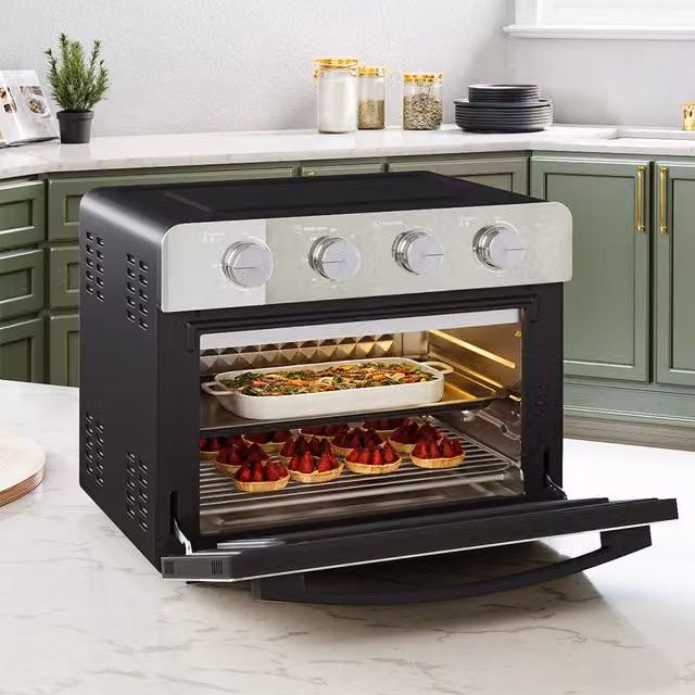 Ometa Mirrored 25L Air Fryer Oven with Timer, Silver, W: 41.3 cm, D: 41.5 cm, H: 35.7 cm