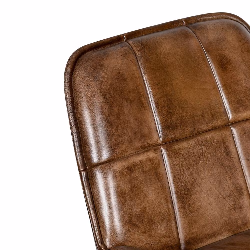 Elm Home And Garden Genuine Leather Industrial Bar Stool in Tan Brown with Back – 3