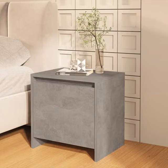 Berkfield Home Bedside Cabinet in Concrete Grey, W: 45 cm, D: 34 cm, H: 44.5 cm