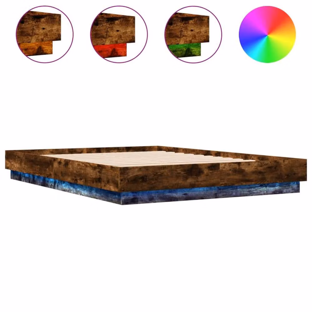 Berkfield Home Durable Bed Frame with Under-Bed LED Lighting in Smoked Oak Brown, W/D/H: 140 x 200 x 23 cm – 3