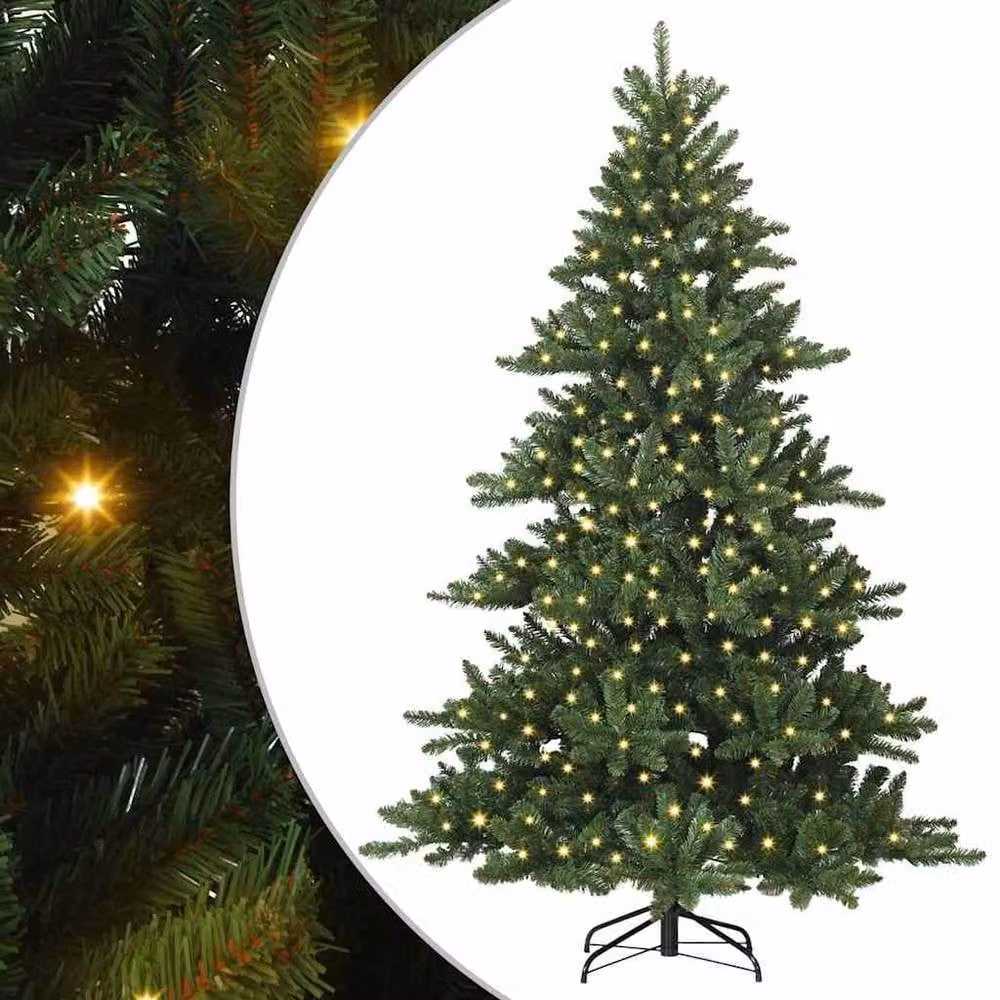 Berkfield Home Elegant Green Artificial Hinged PVC Christmas Tree with 300 Warm White LEDs, Height: 210 cm – 3