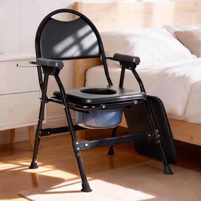 Levede Folding Adjustable Metal Commode Toilet Chair in Black, W/D/H: 56 x 56 x 95 cm