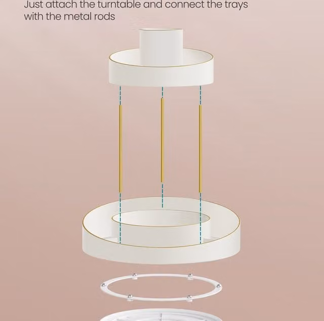 SONGMICS Rotating Makeup Organiser with Extra Top Tray in White and Gold