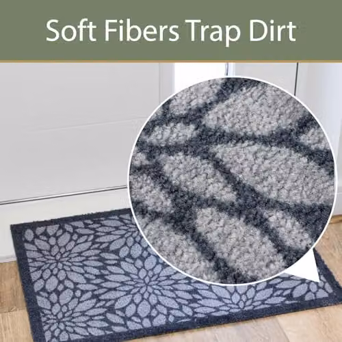 JVL Mega Machine Washable Floral Doormat, Blue and Grey, W: 50 cm, D: 150 cm – 7