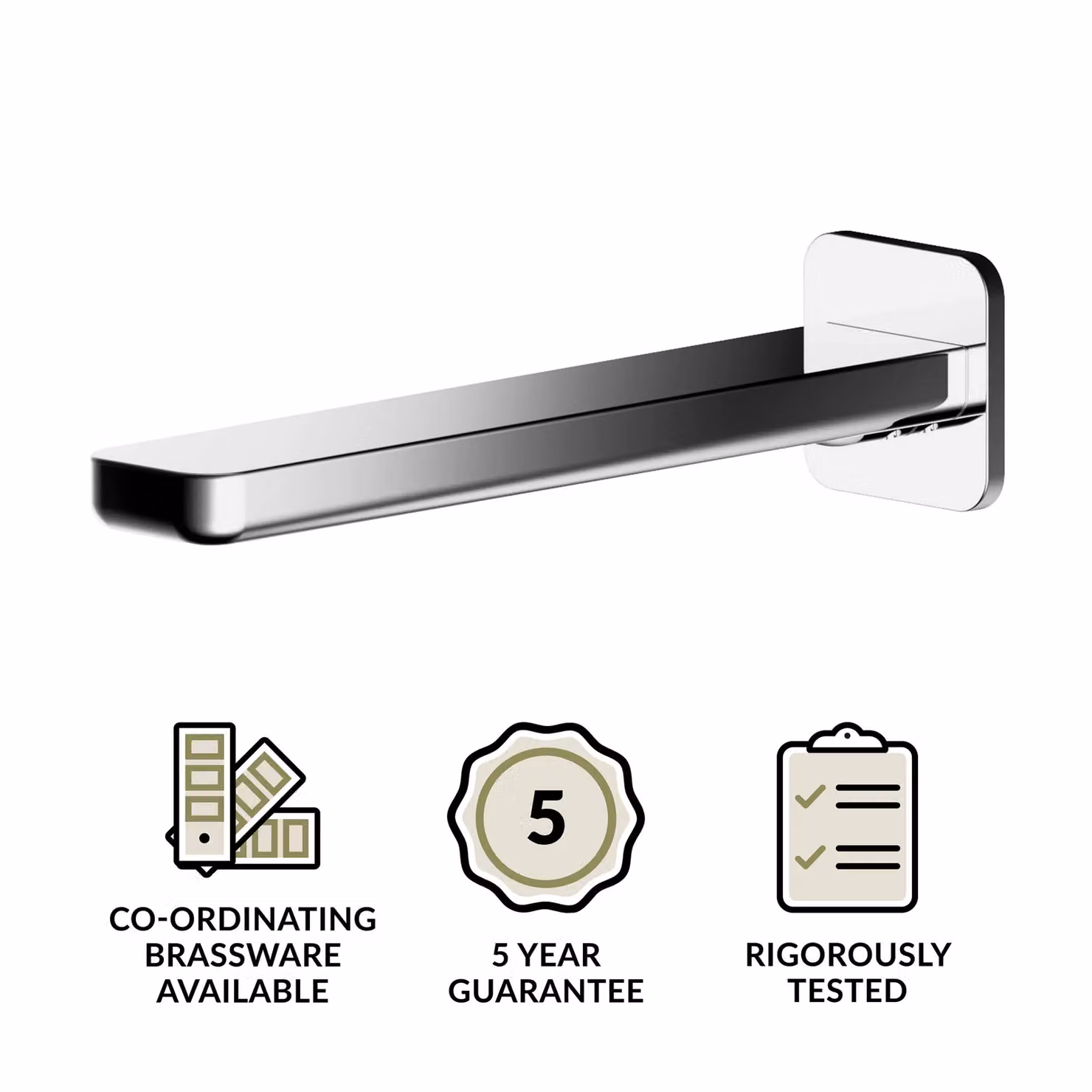 Balterley Contemporary Square Wall Mounted Bath Spout in Chrome Silver, W/D/H: 200 x 50 x 50 mm – 2