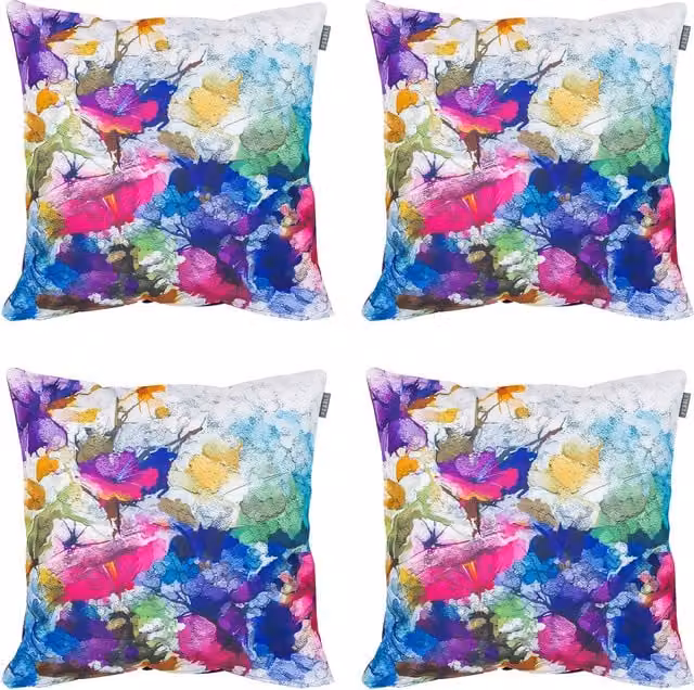 ICON Set of 4 Purple and Multicolour Floral Oil Painting Printed Outdoor Cushions