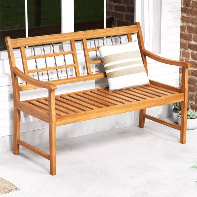 Costway 2-Person Acacia Wood Outside Chair in Brown