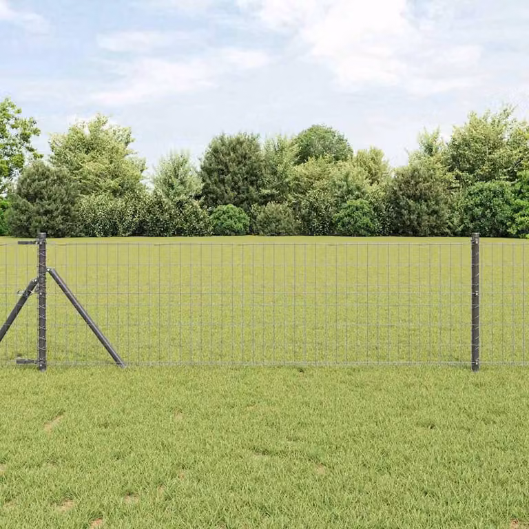 Berkfield Home Euro Fence Grey Galvanised Steel Wire Mesh with 13 Posts, 0.4 x 50 m