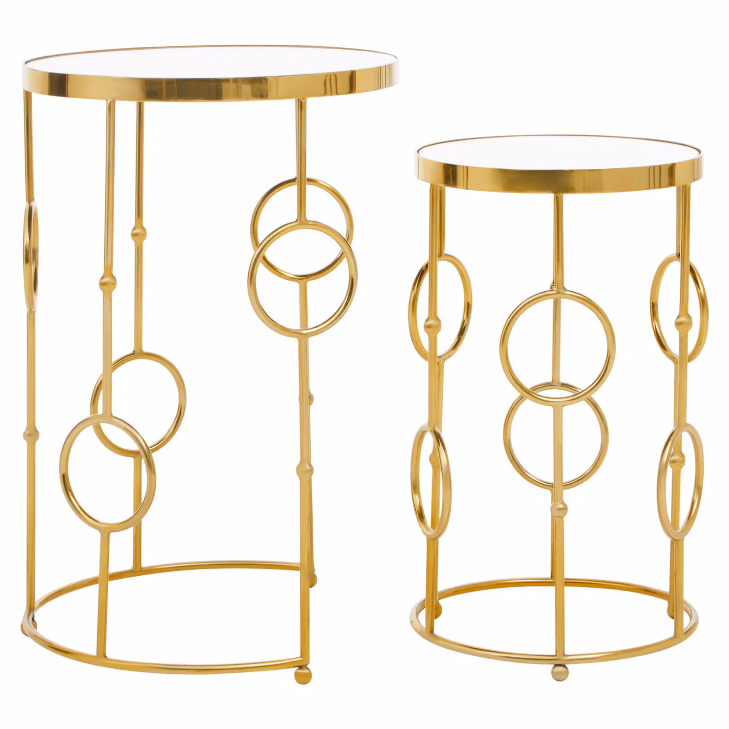 Orsina Set of Two Gold Metal and Glass Nesting Side Tables with Astronomical Circle Design – 2