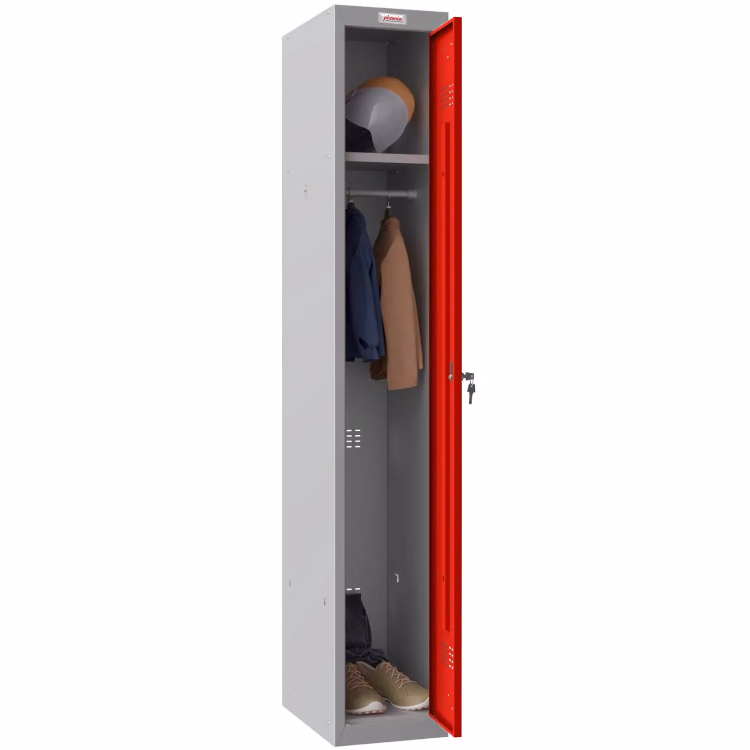 Phoenix Safe Company PL1133GRK Personal Metal Locker in Red with Key Lock and Internal Shelving – 2