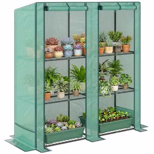Outsunny 3 Tier Lean-to Mini Pent Greenhouse in Green, W/D/H: 144 x 48 x 152 cm