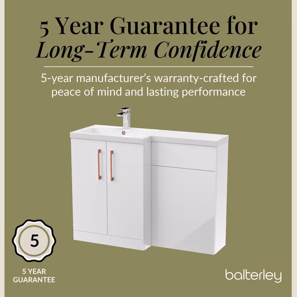 Balterley Modern Gloss White Left-Hand Vanity and WC Unit Combination, W: 110 cm, H: 84 cm – 2