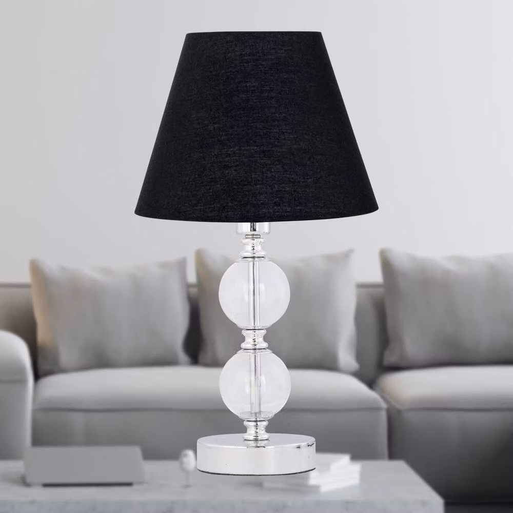 First Choice Lighting Chrome Two Ball Table Lamp with Black Fabric Shade – 2