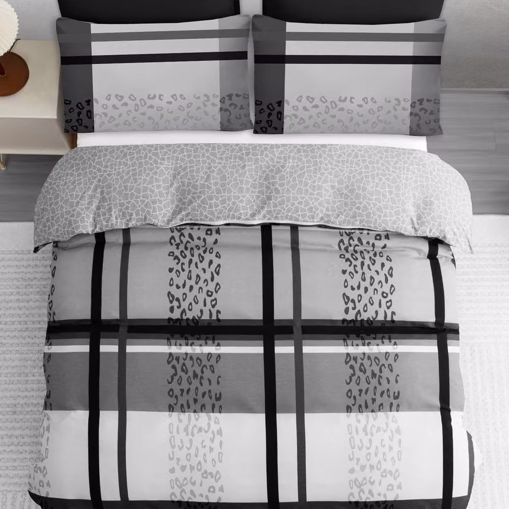 Grace Premium Brushed Microfibre Duvet Cover and Pillowcase Set with Zipper Closure, Grey Multicolour, W: 140 cm, H: 200 cm – 3