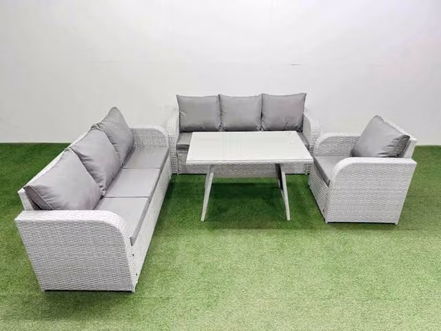 Fimous 4 Piece Outdoor PE Rattan Garden Furniture Set with Reclining Chair in Light Grey