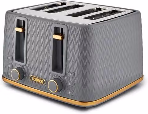 Tower Empire Range 4 Slice Toaster, 1600W, Grey and Brass – 1