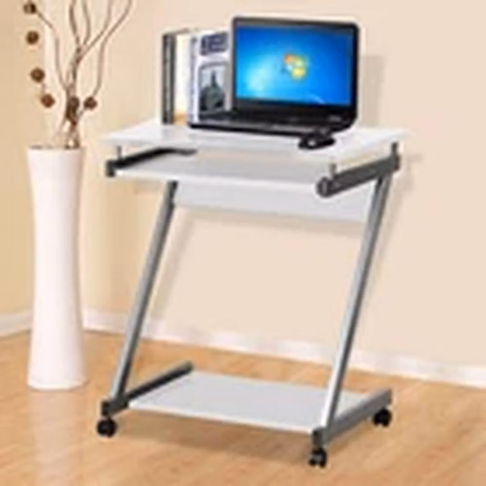 EONLION Z-Shaped Computer Desk in White with Keyboard Shelf and Castors – 2