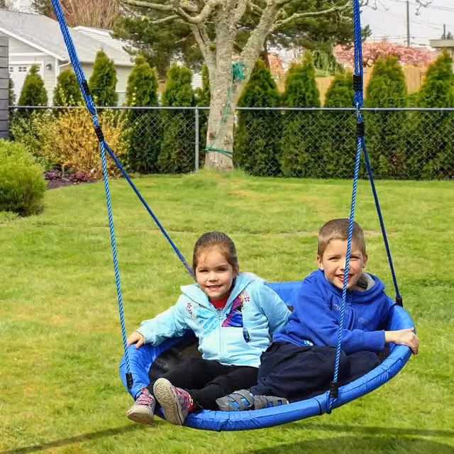 HOMCOM Nest Saucer Swing Seat with Adjustable Ropes in Blue, Diameter: 100 cm