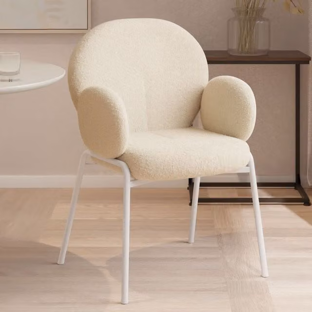Tectake Scandinavian Dining Chair Set of 6 with Padded Bouclé Fabric in Beige
