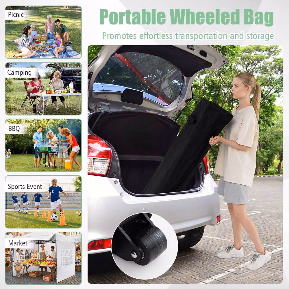 Costway White Pop Up Canopy Tent with Wheeled Bag and 4 Sandbags – 4