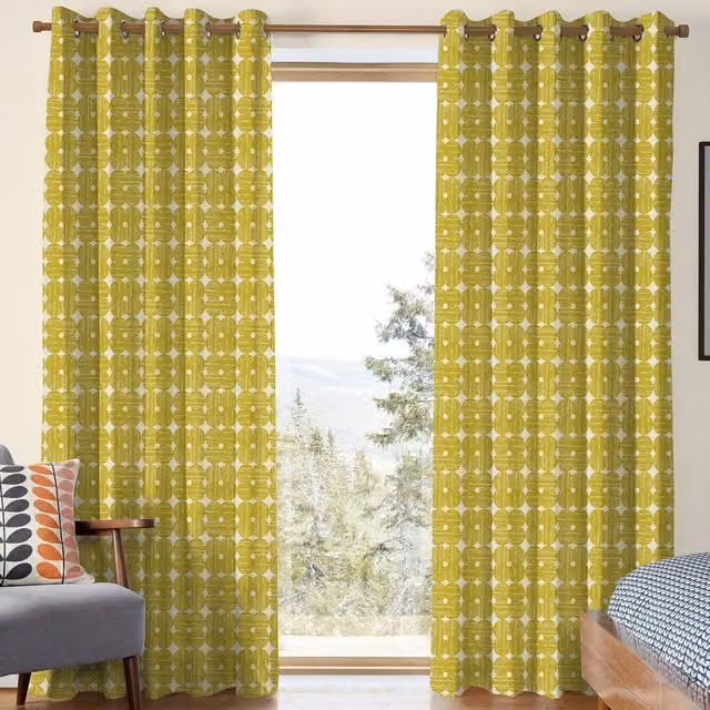 Orla Kiely Made To Measure Blackout Eyelet Curtains in Yellow Floral Cotton