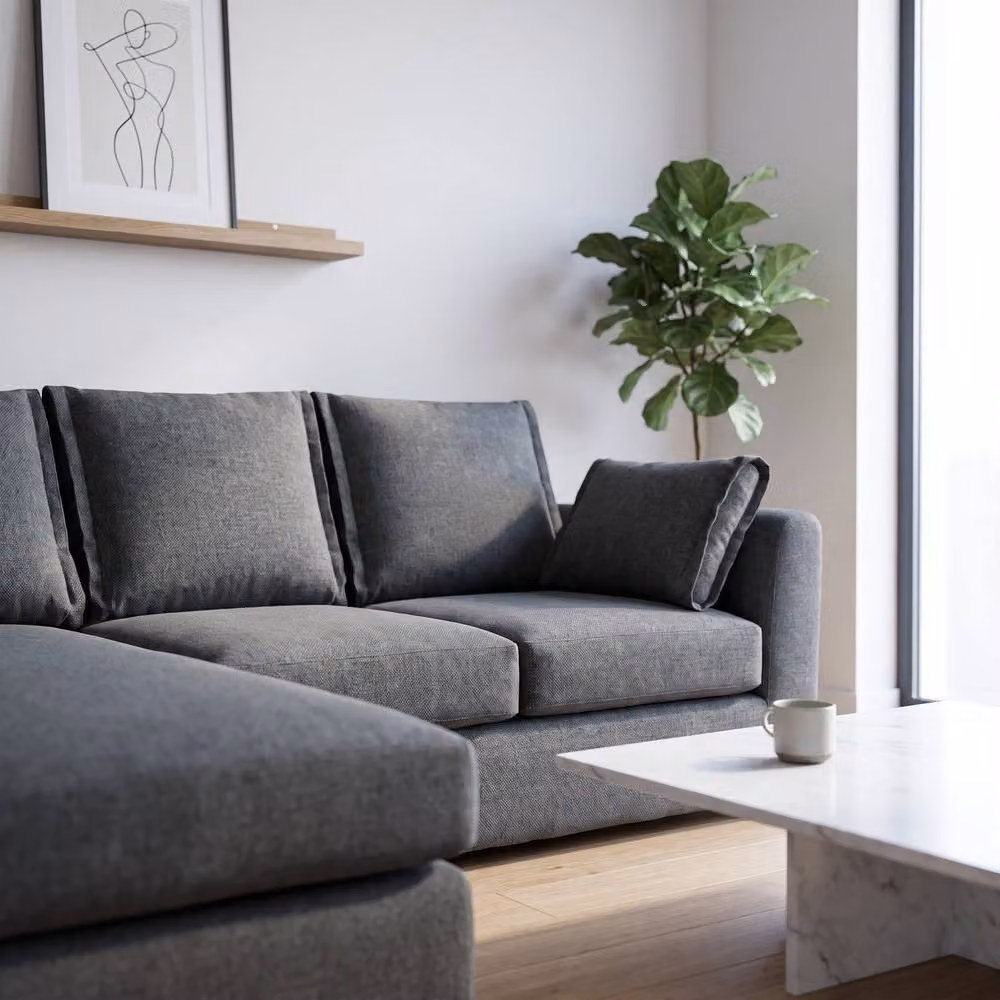 Abakus Direct Sydney Relaxed Linen Left Facing Corner Sofa with Plush Chaise in Charcoal Grey – 3