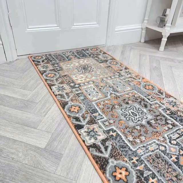 runrug Abstract Hallway Carpet Runner Rug in Pink and Multicolour, W: 70 cm, L: 390 cm
