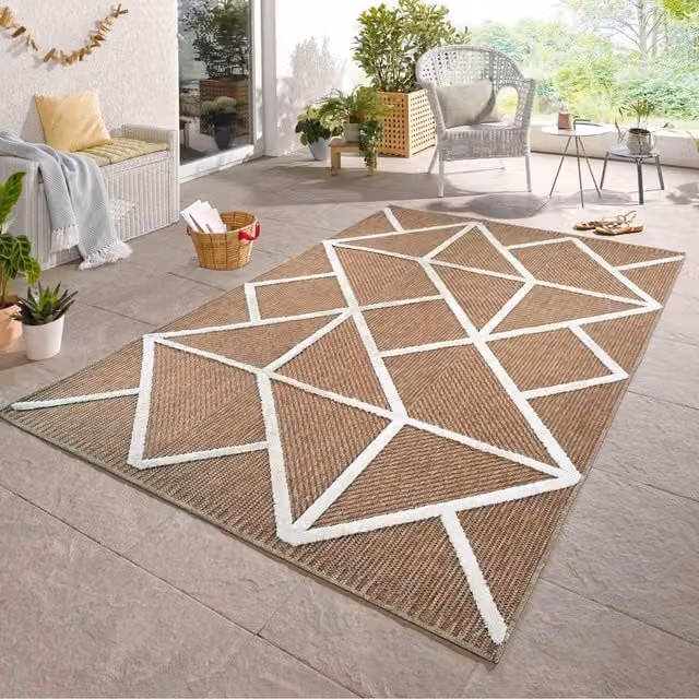 Desire Rugs Harper Prism Pattern Machine Woven Indoor Outdoor Kilim Area Rug, Beige/White, Width: 290 cm